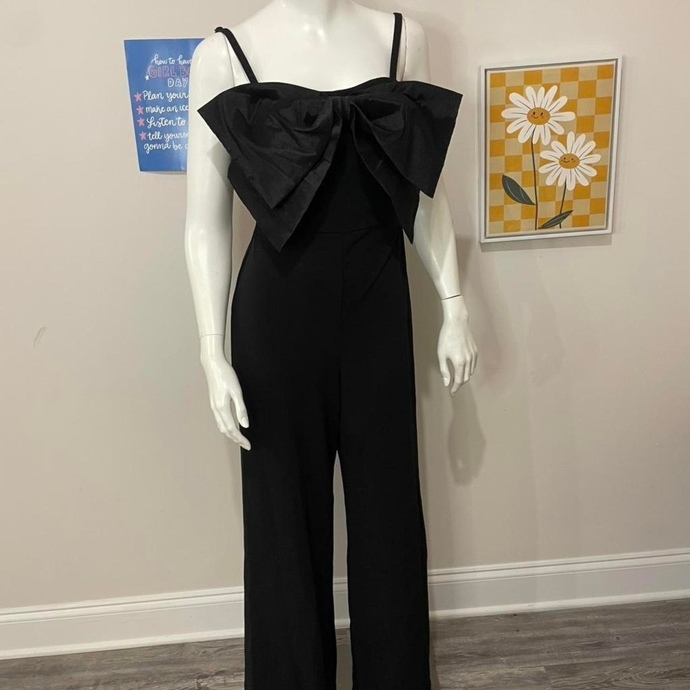 Thirty Thirty L.A. Black Bow Front Wide Leg Party Jumpsuit size Medium - Picture 8 of 8